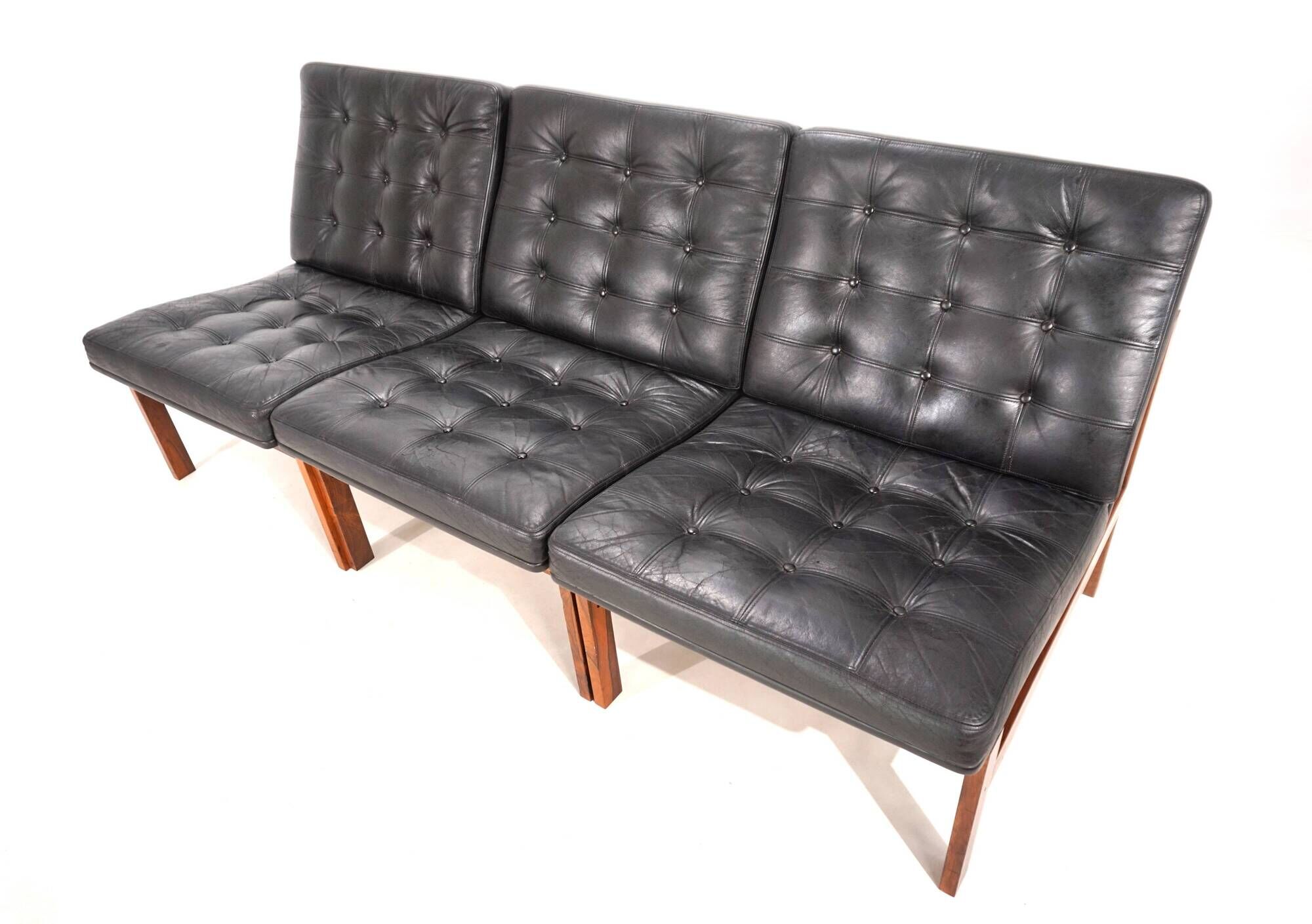 France & Son Set of 3 Modular Leather Armchairs by O. Gjerløv-Knudsen/T. Li