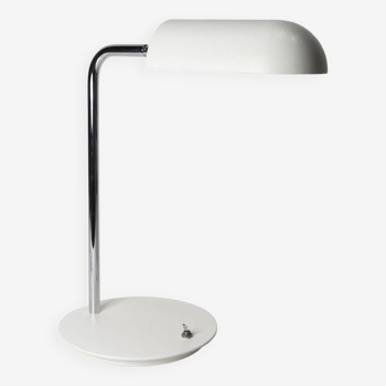 Table lamp in metal and gray porcelain from 1960, original articulated and restored