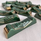 12 vintage green and gold ceramic knife holders from the 50s