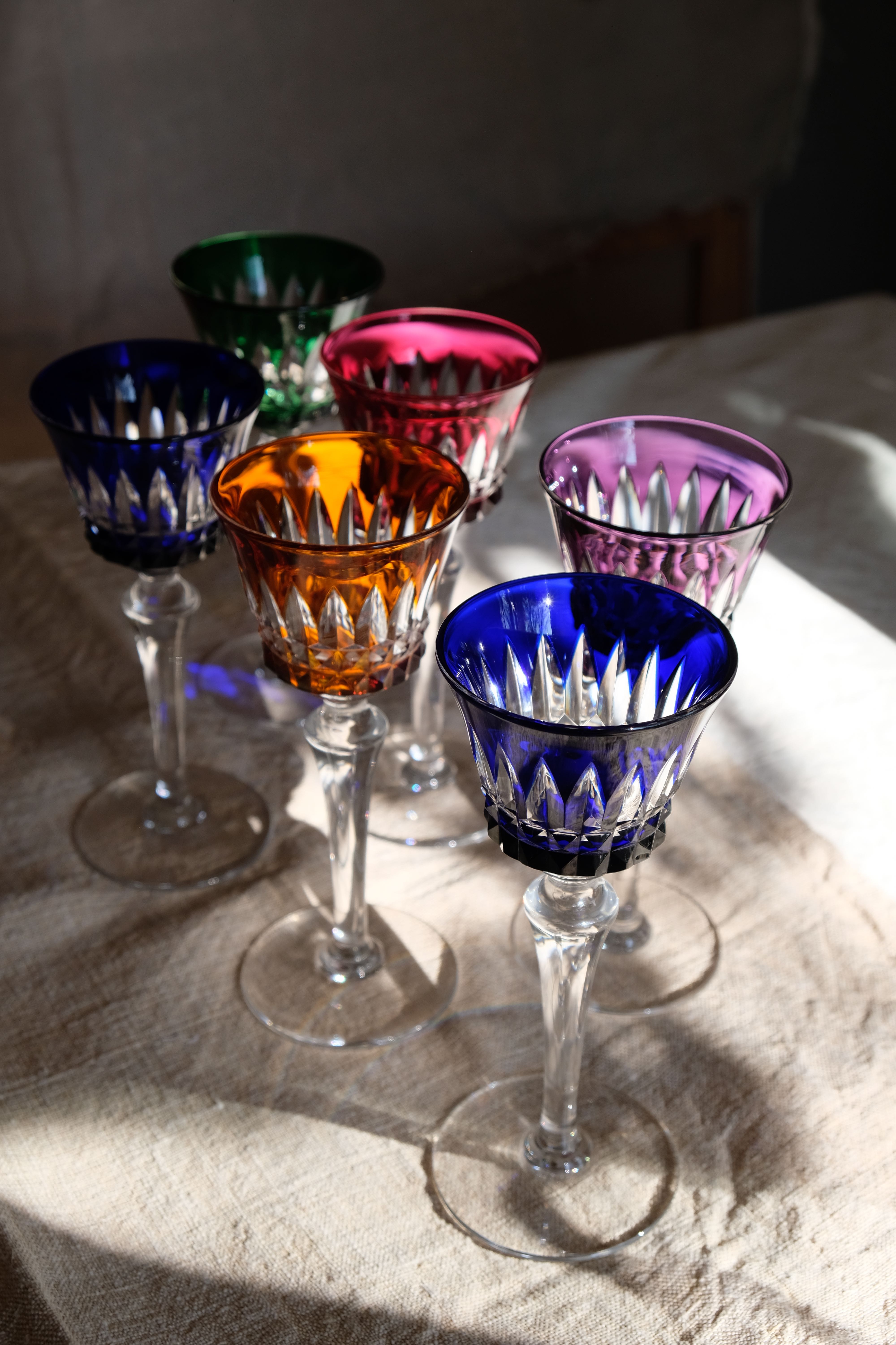 6 Baccarat glasses Piccadilly Model in colored crystal