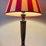 Wooden table lamp and striped lampshade