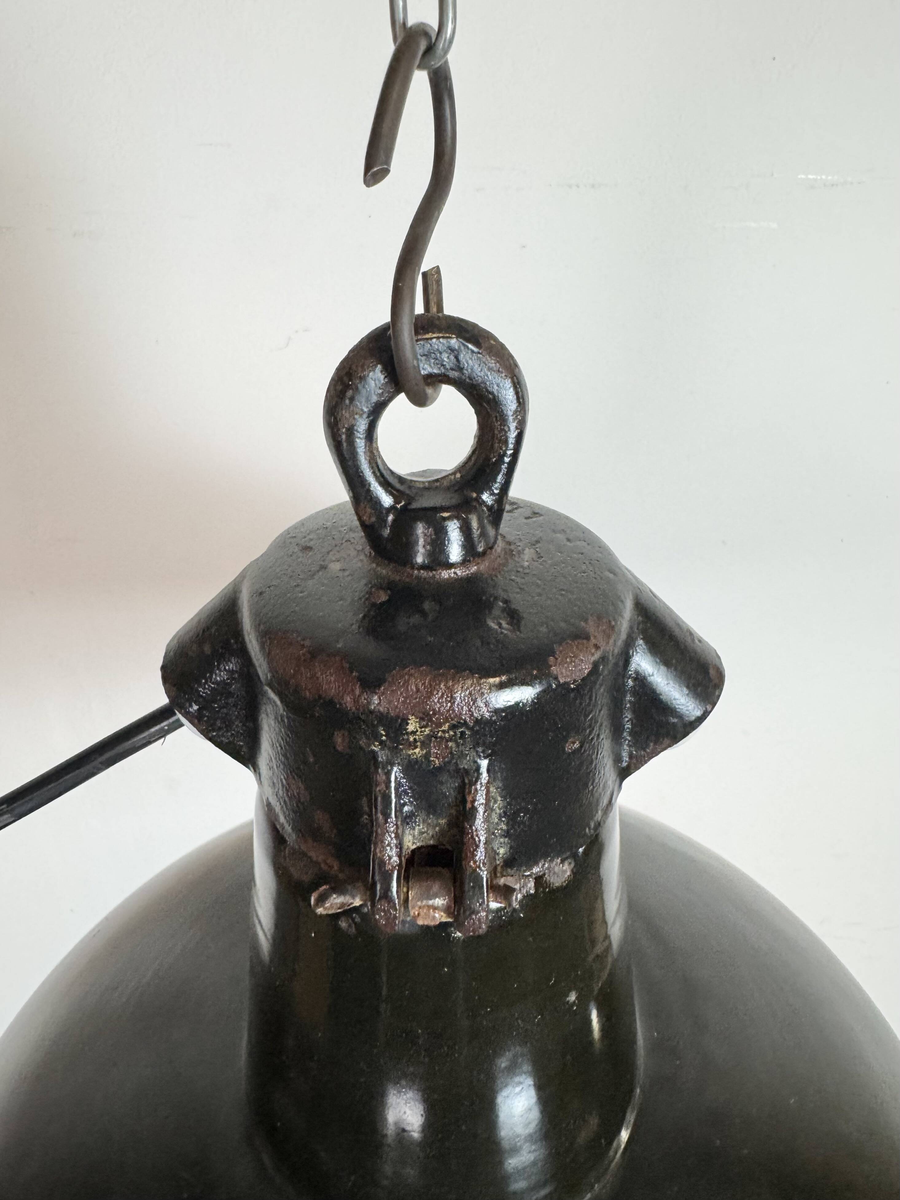 Industrial Black Enamel Factory Lamp with Cast Iron Top, 1950s