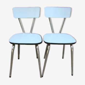 Paire de chaises formica bleu anciennes