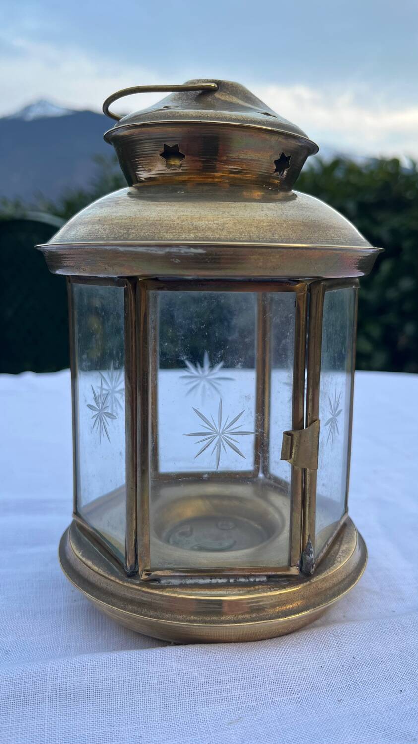 Vintage brass candle holder lantern