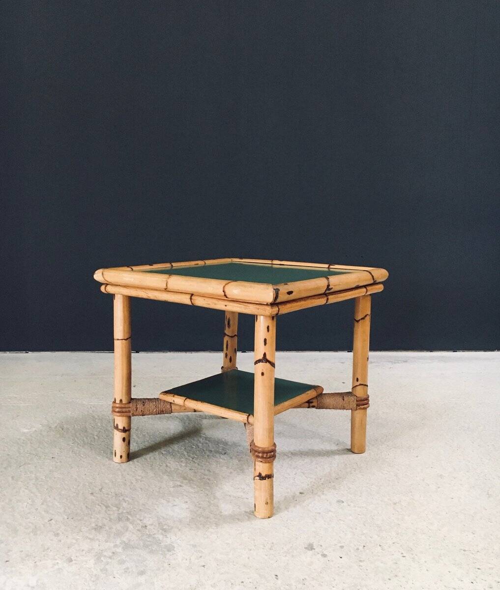 Mediterranean Bamboo Side Table in the style of Audoux Minet, France, 1950s