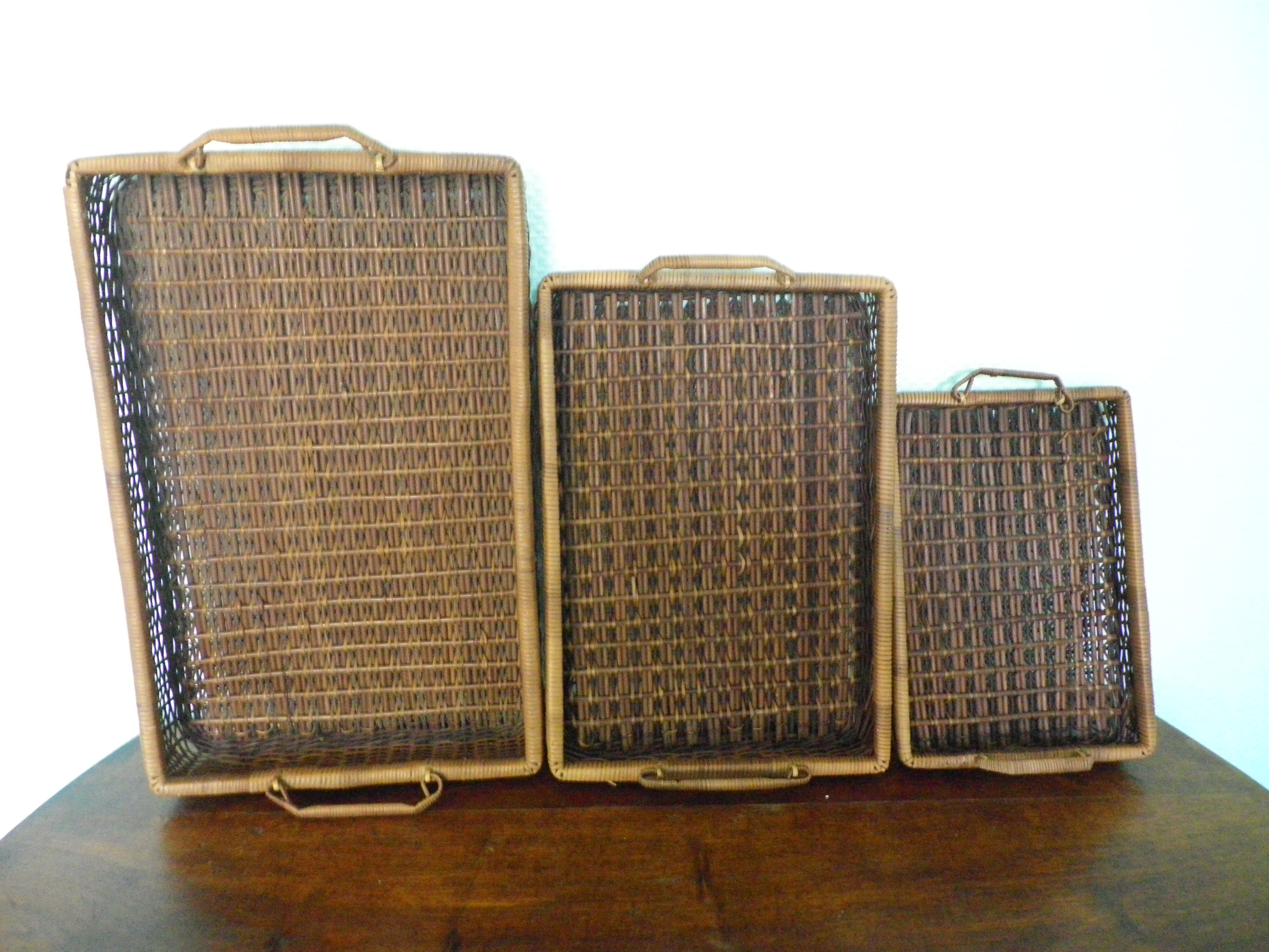 Lot of 3 servants, braided wicker trays