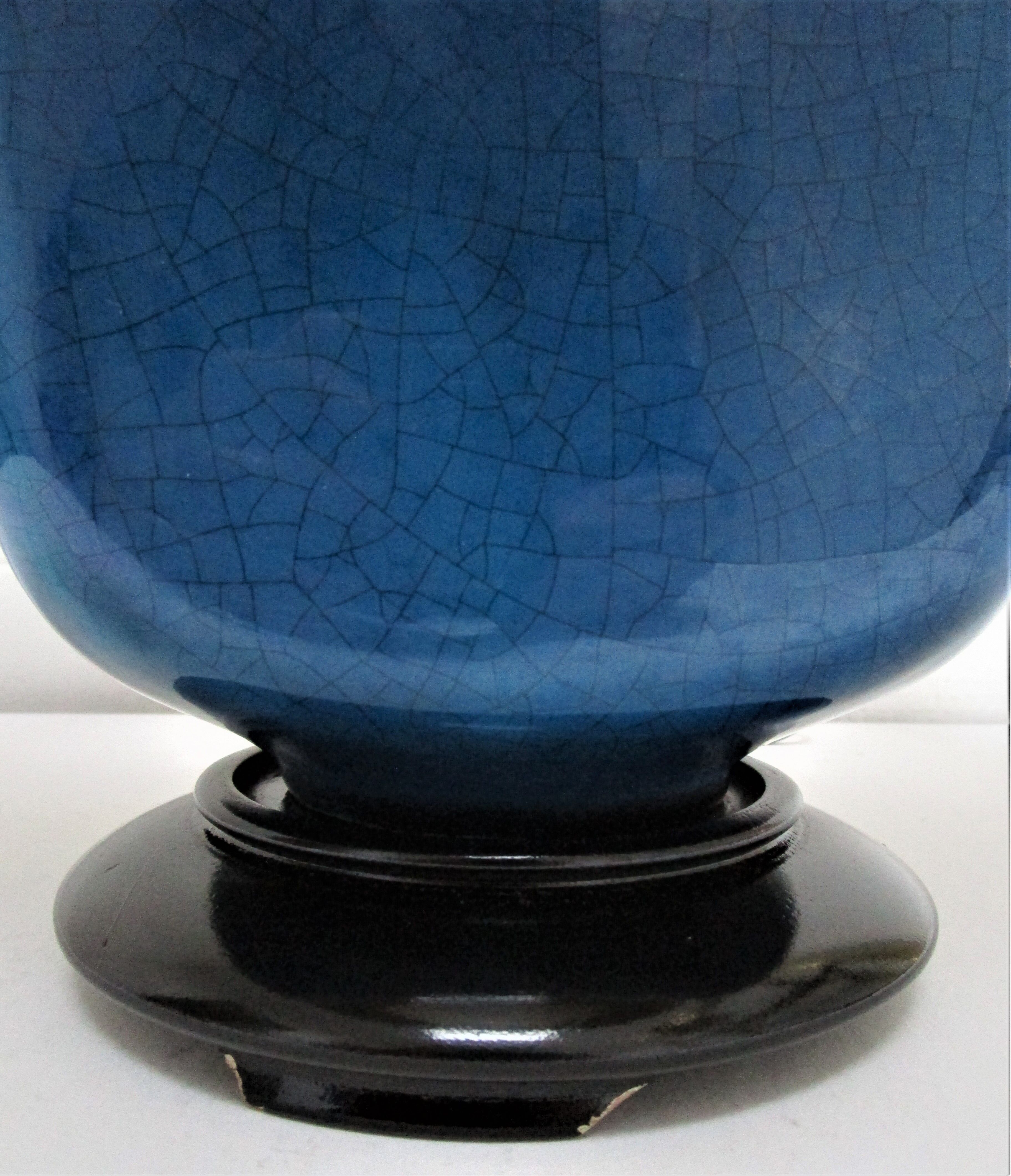 70s cracked blue ceramic lamp