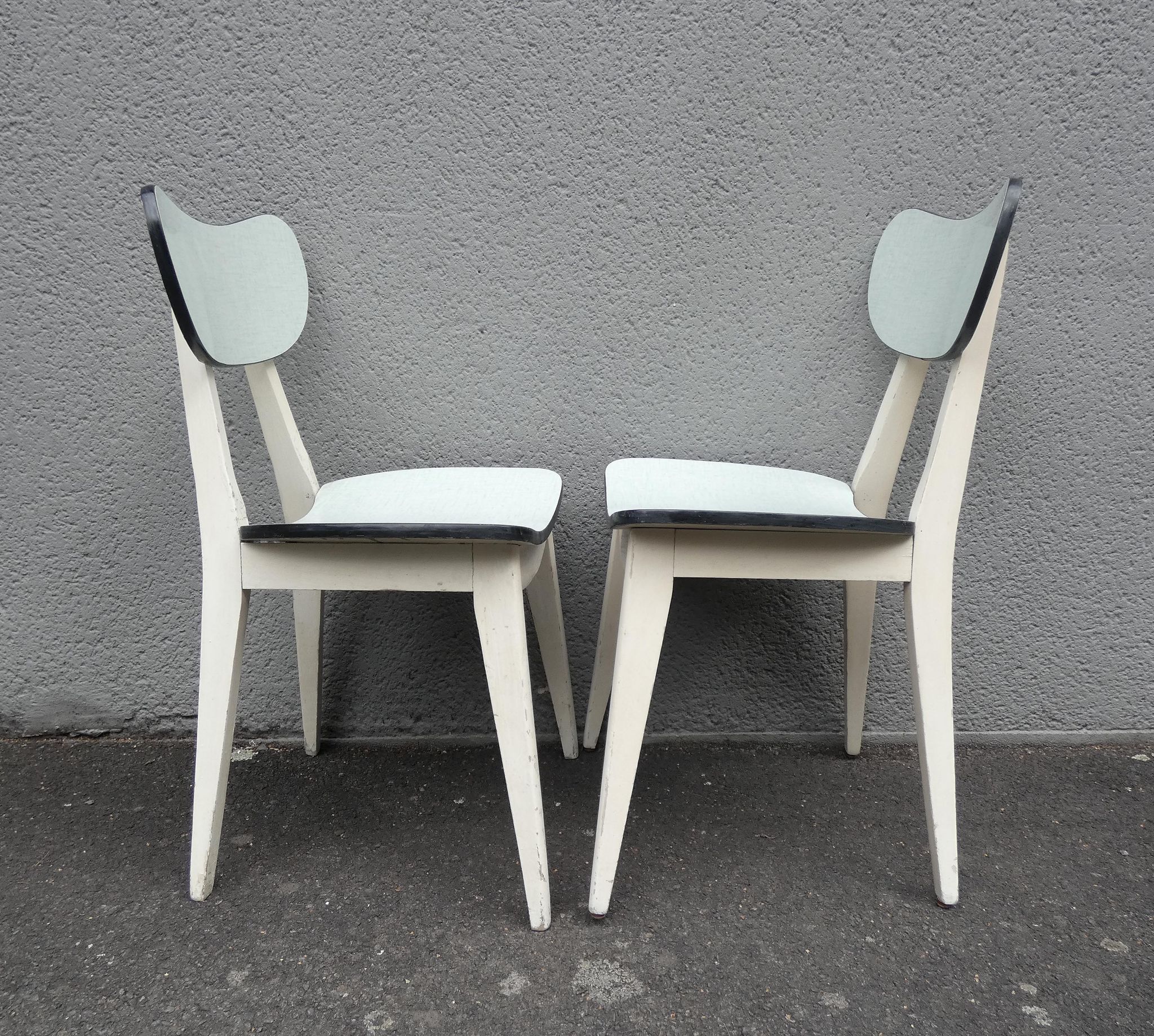 2 chairs in water green formica