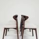 Modern Set of 6 Dining Chairs, Ecru Farbic and Dark walnut beech wood