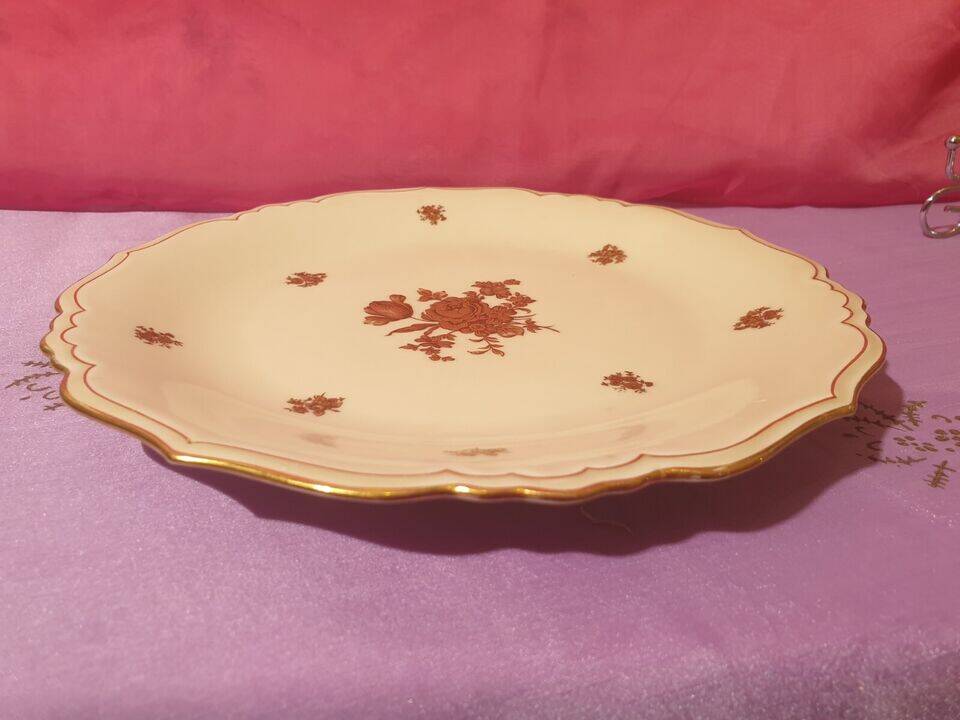 6 dinner plates pretty golden floral decoration Limoges Lucien Michelaud