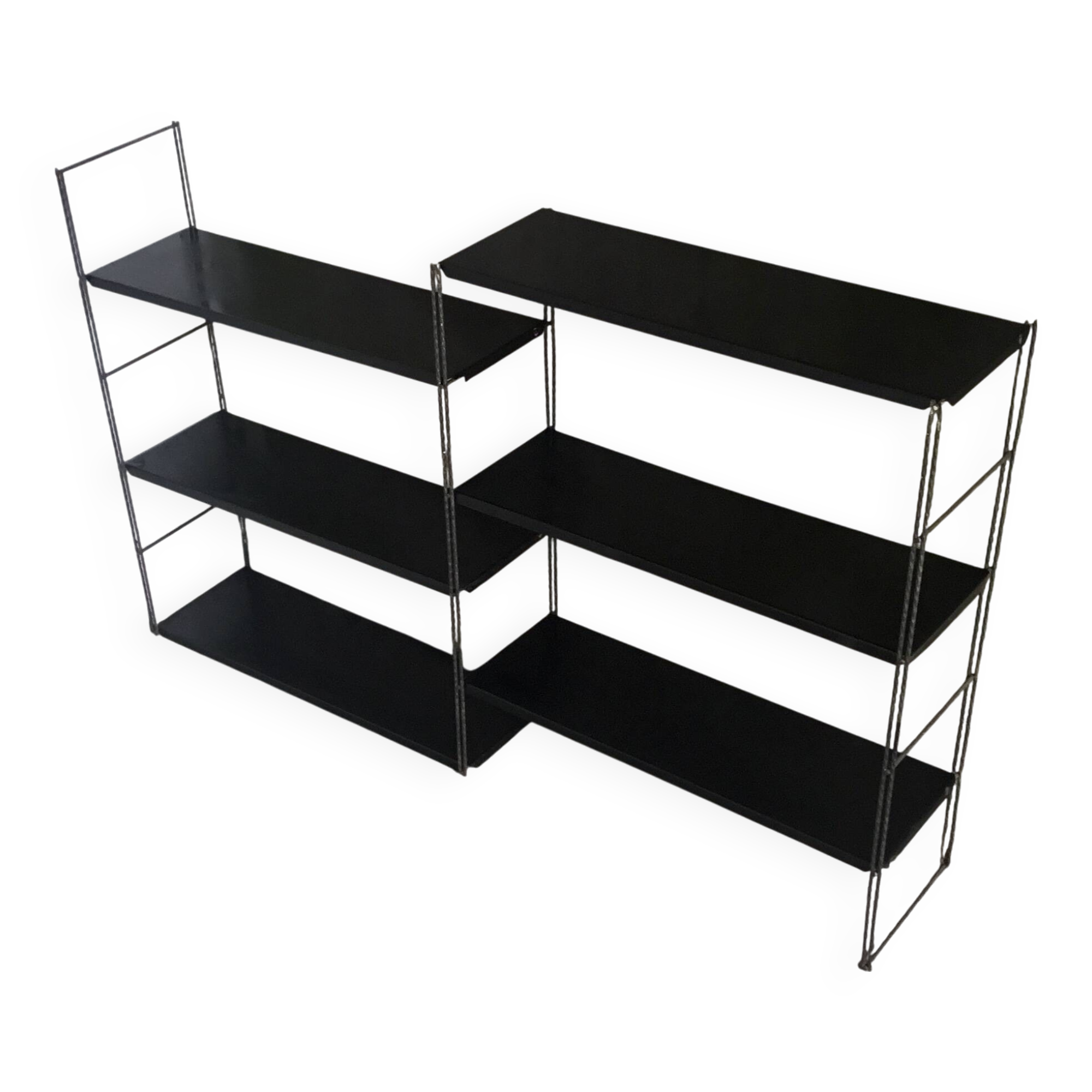 Double metal string shelf - 6 shelves, 3 uprights - vintage 1960