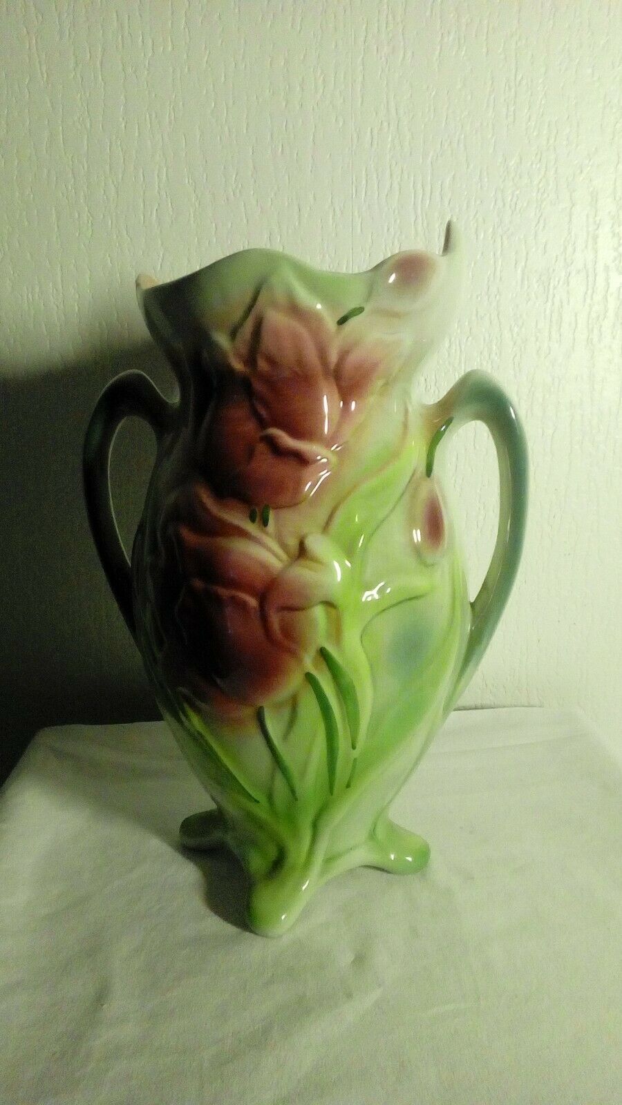 Vase in decor barbotine with tulips gerber France