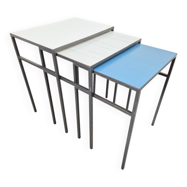 Tables gigognes vintage Mimi en métal et teck par Formica, années 1960, ensemble de 3
