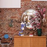 Hand-Carved Solid Oak Italian Sideboard with Four Doors, Brutalist Style