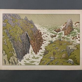 Lithographie par Henri Rivière La Falaise