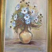 Painting of a bouquet of blue flowers, oil on canvas, signed.