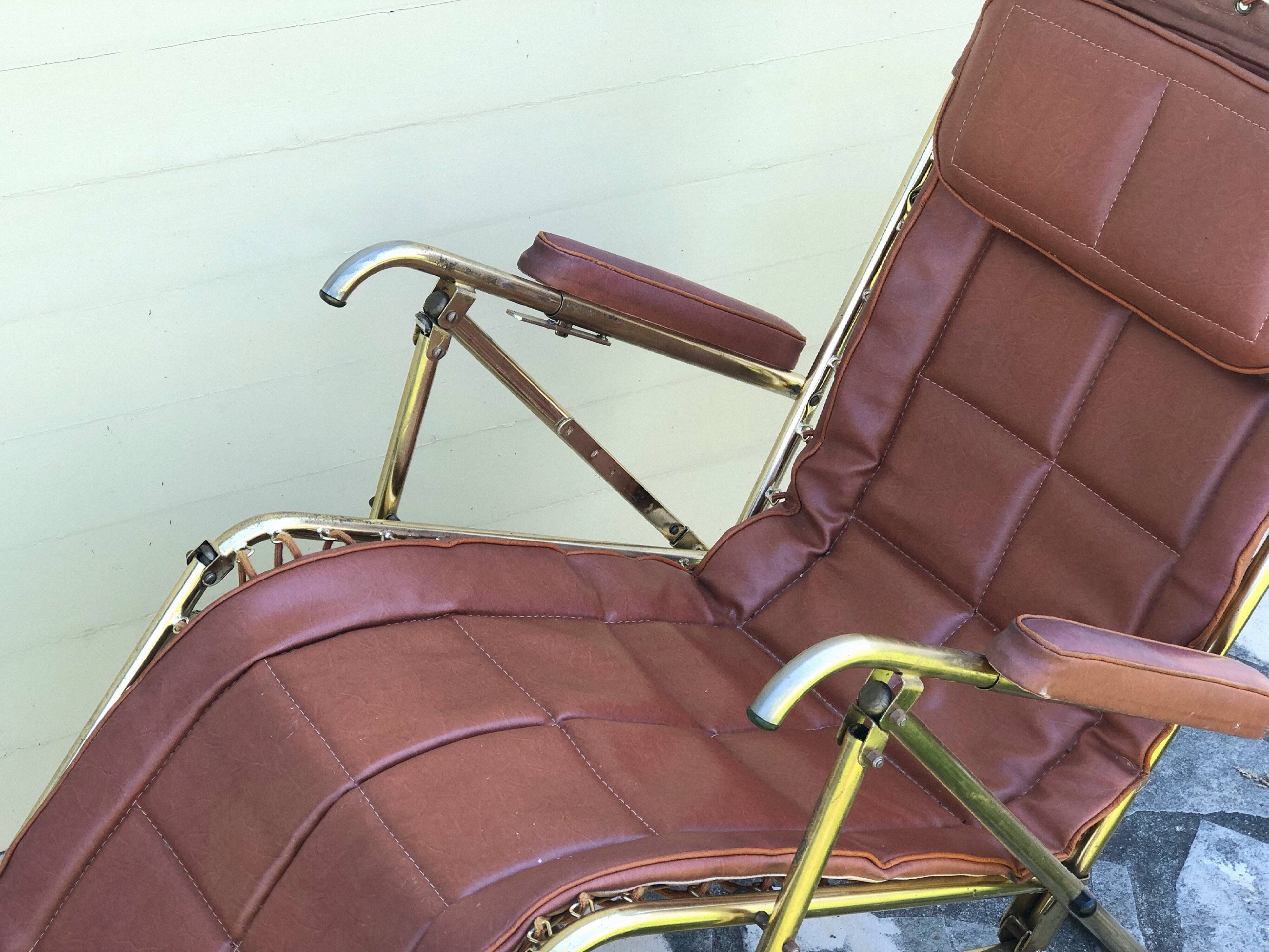 Vintage leather folding deckchair