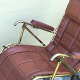 Vintage leather folding deckchair