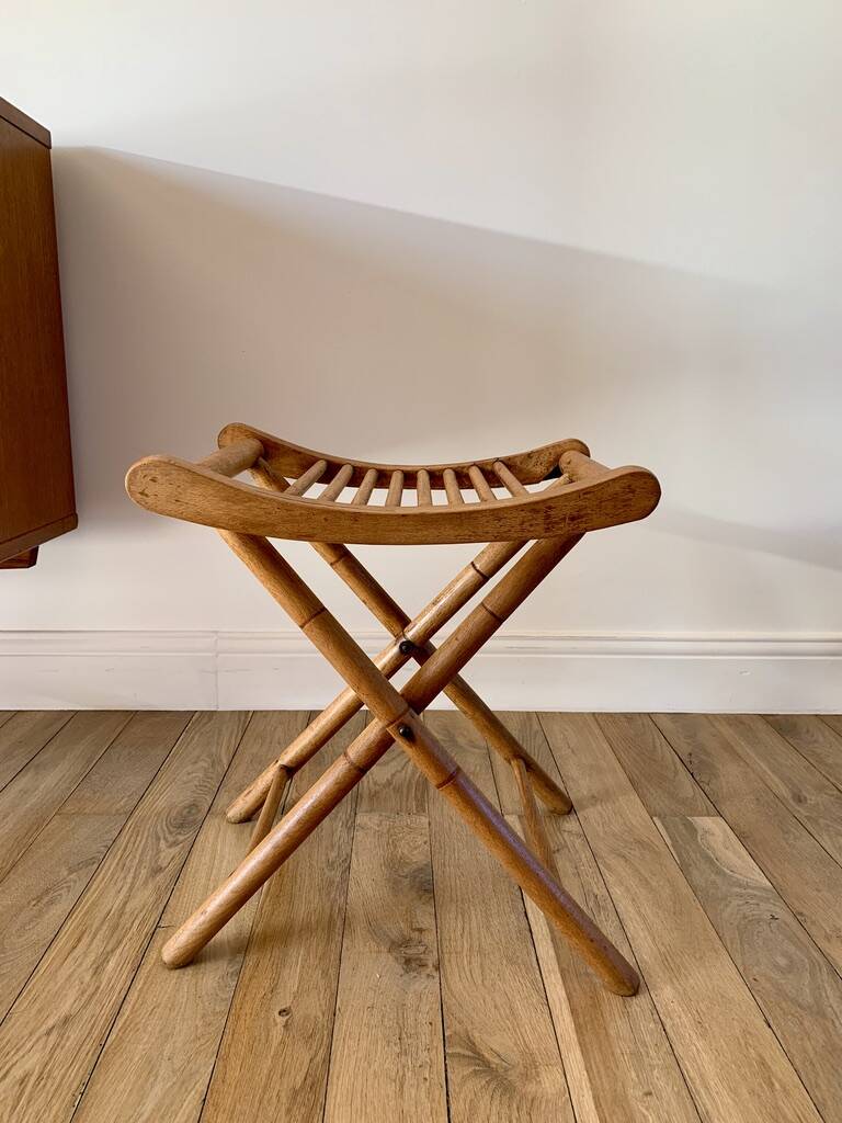 folding wooden stool bamboo style early 20th century