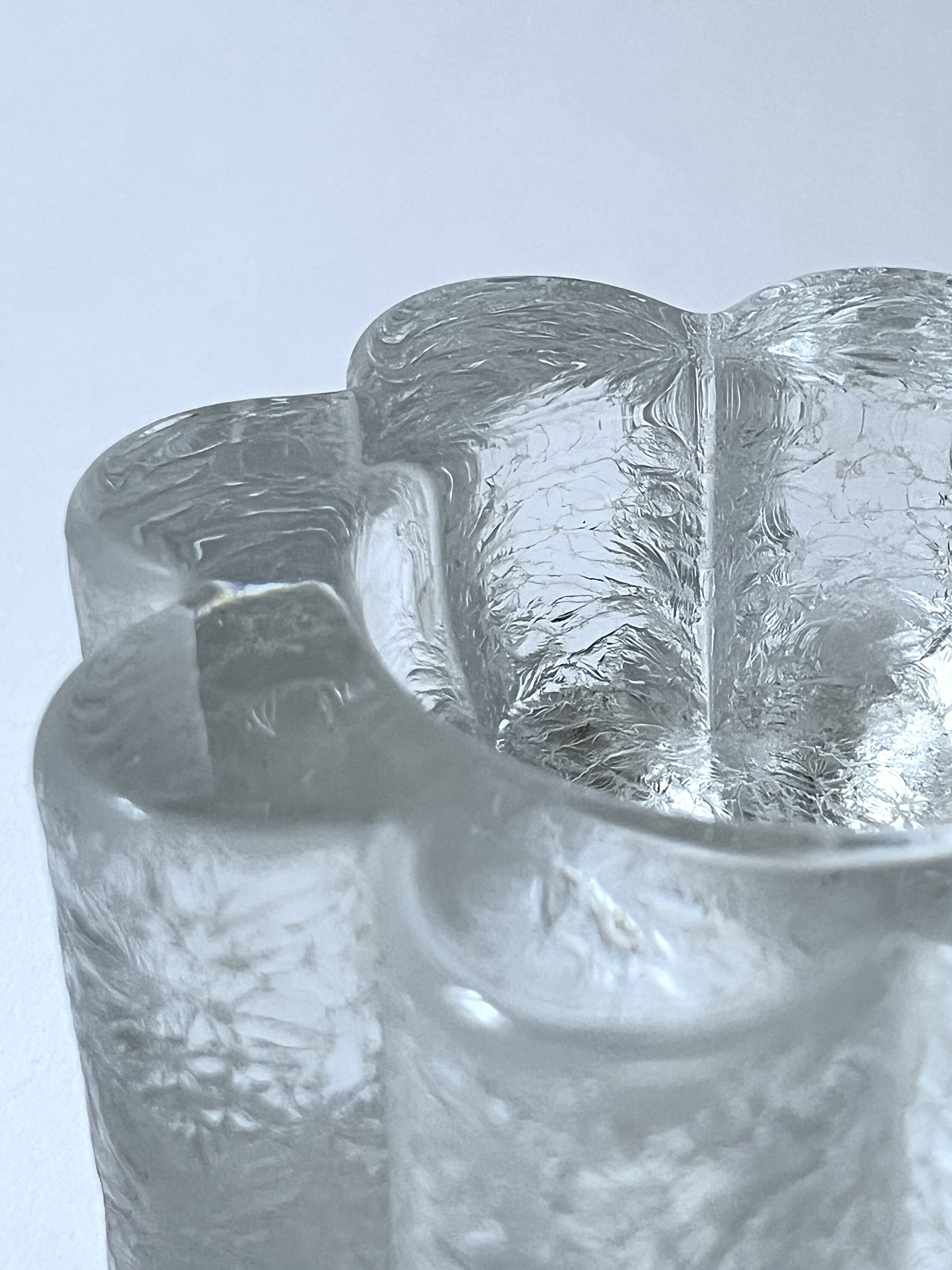 Stylized frosted glass candlestick in the shape of a flower, 1970s design