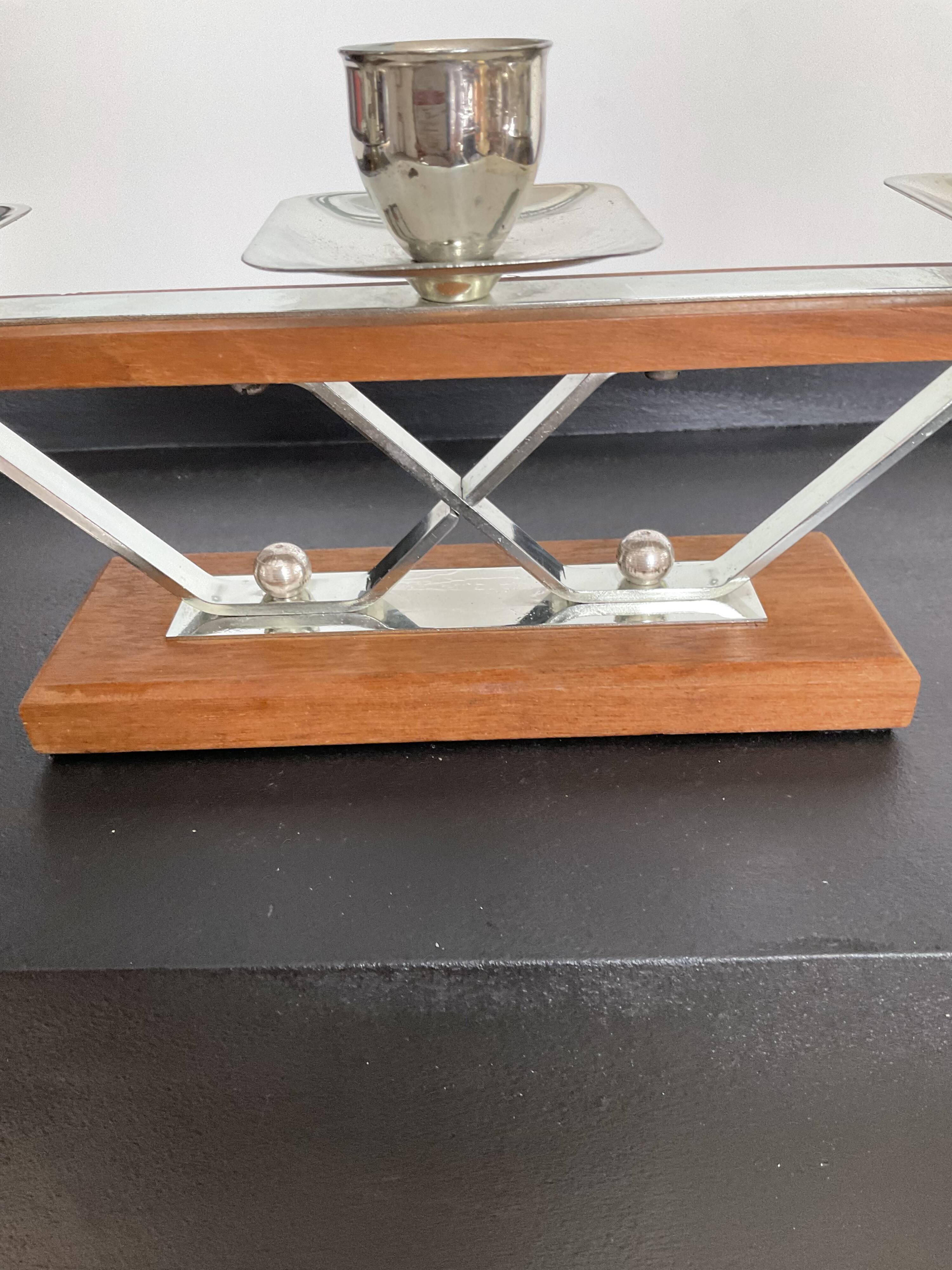 Scandinavian chandelier in teak and chrome metal 70s