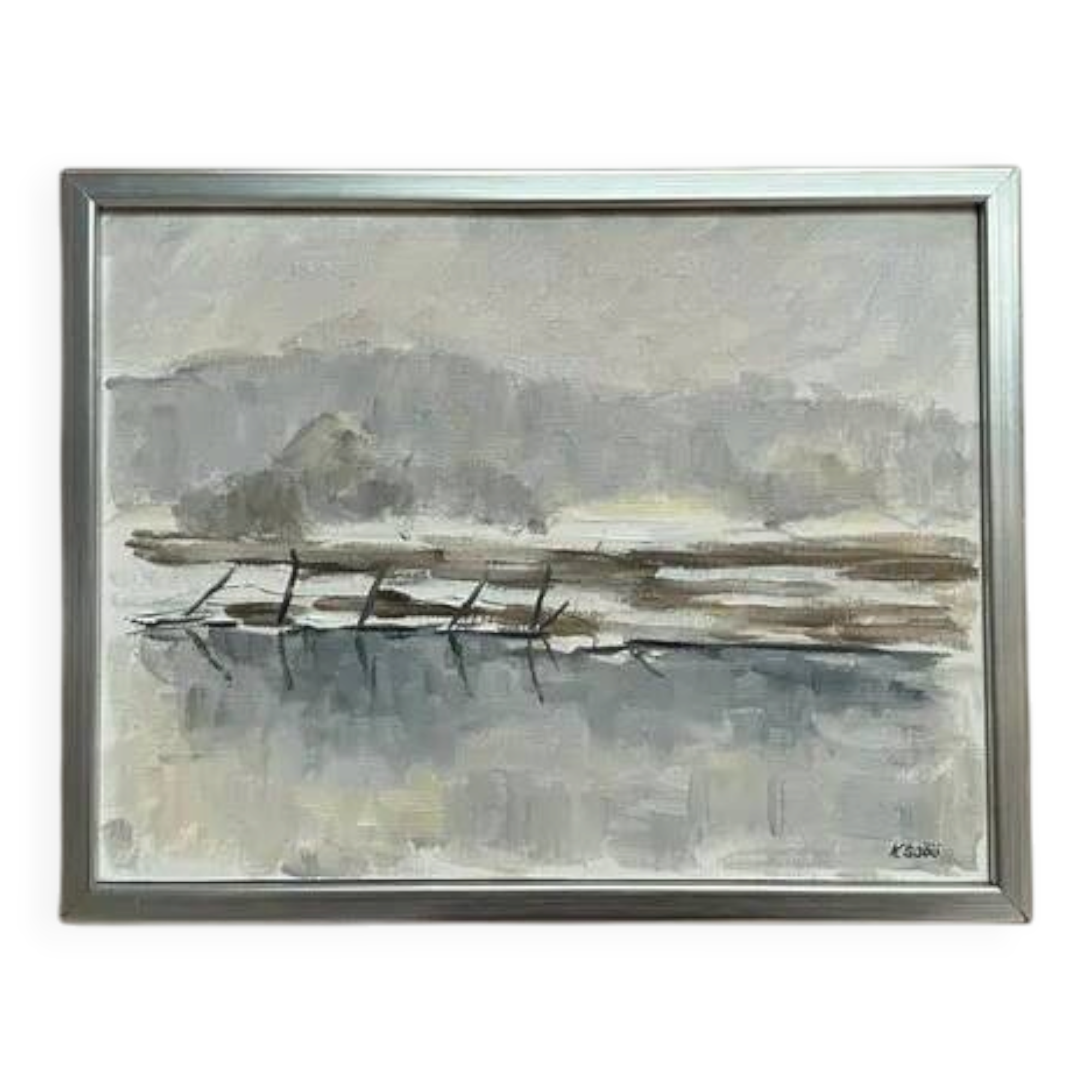 Original Swedish Oil on Canvas – “Lanskap” by K. Sjöö – Vintage & Framed – 37.5 × 29.5 cm (14.7" × 11.6")