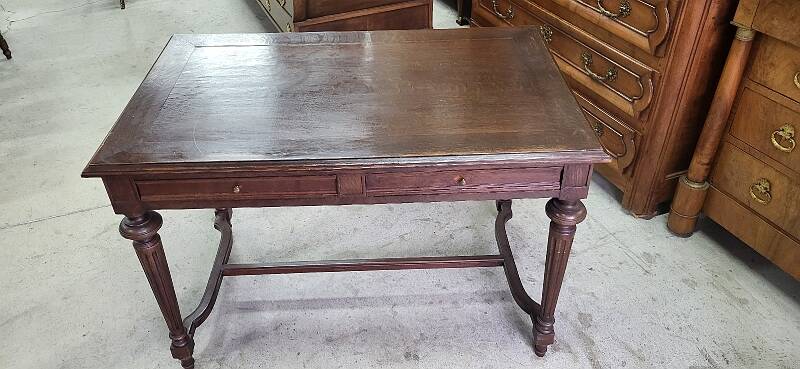 Table bureau 2 tiroirs en chene du xix ème siecle