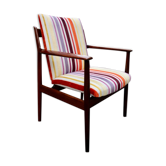 Fauteuil scandinave en palissandre avec tissu Nobilis