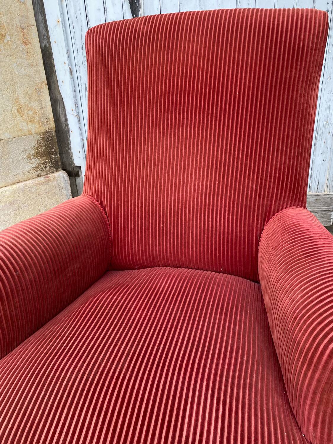 English velvet armchair