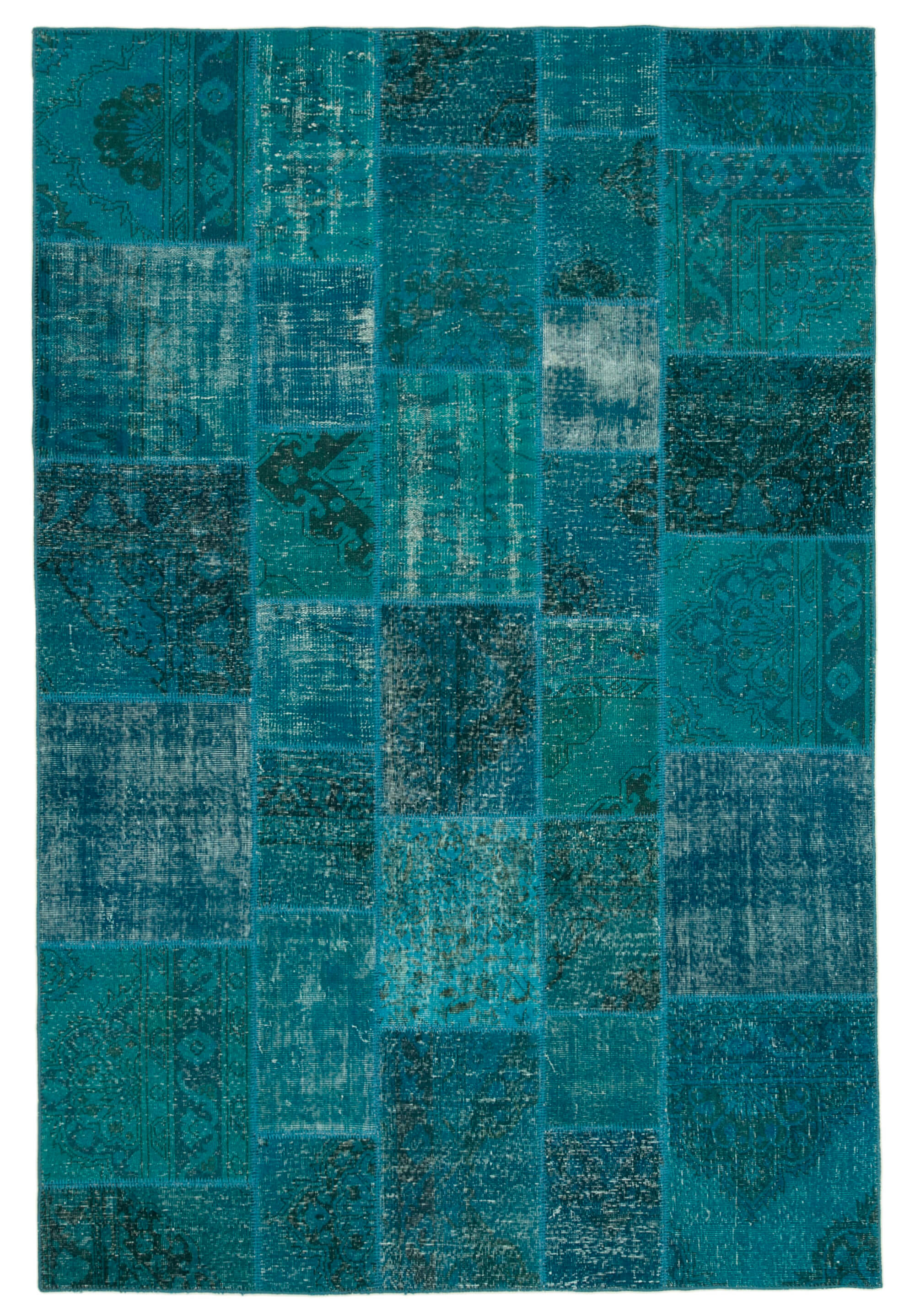 Handmade oriental contemporary 200 cm x 298 cm blue patchwork carpet