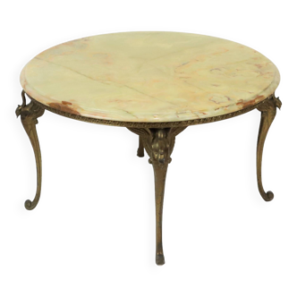 Table basse hollywood regency plateau en marbre onyx cygnes en laiton