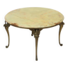 Table basse hollywood regency plateau en marbre onyx cygnes en laiton