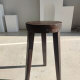 Small high tripod stool in brown solid wood