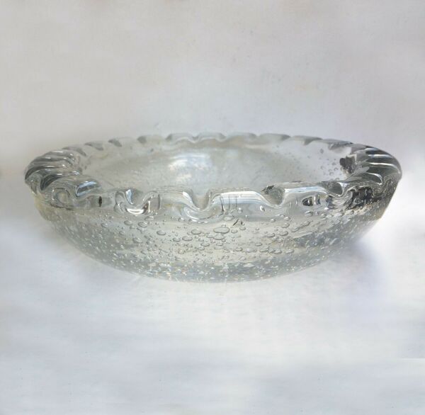 Coupe creuse cannelée en cristal soufflée bullée Daum Nancy France