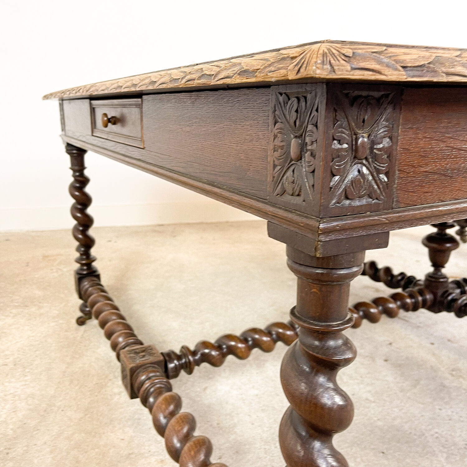 French antique extendable table 350cm Louis XIII barley twist