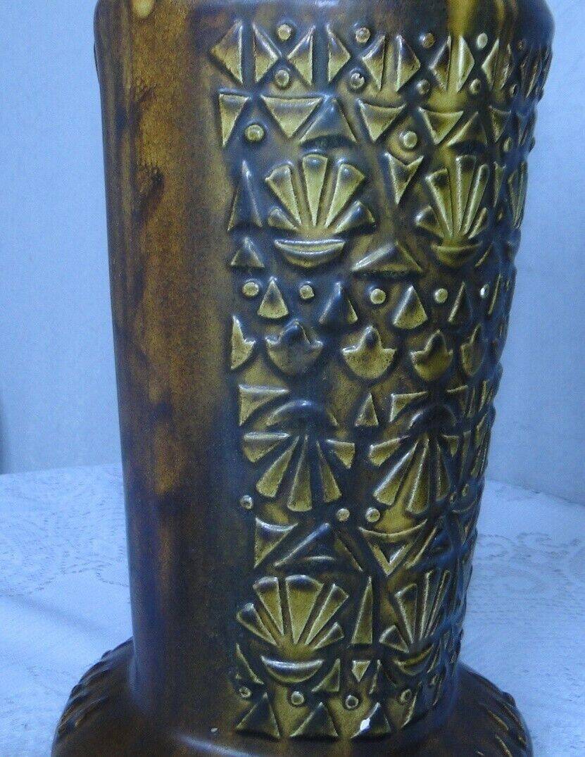 Old large vase st clement france ethnic relief decor n° 9128 60s rare