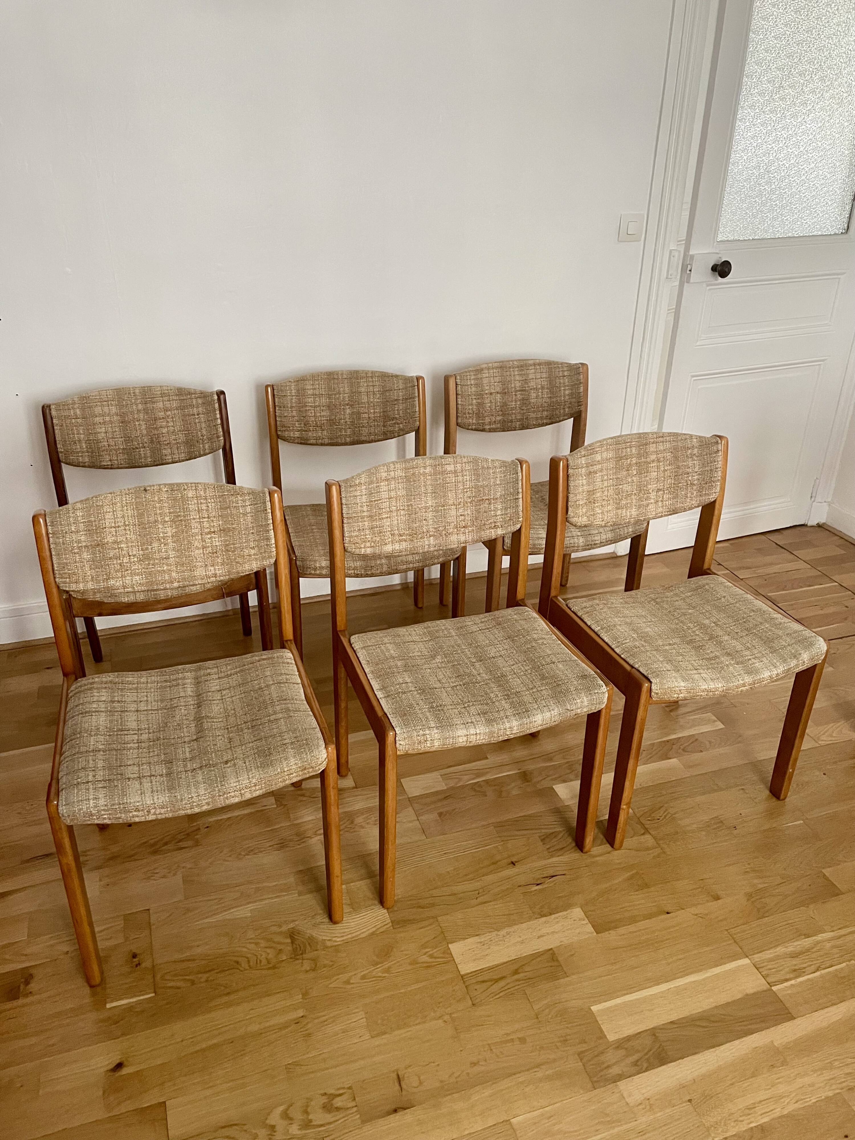 Lot of 6 vintage style Baumann wooden textile chairs.