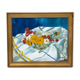 Huile sur toile signe caulant a identifier nature morte aux fleurs