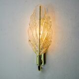 Frosted leaf wall lamp, murano glass, italy, 1970