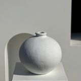 Handcrafted terracotta ball vase painted white H:24 D:26