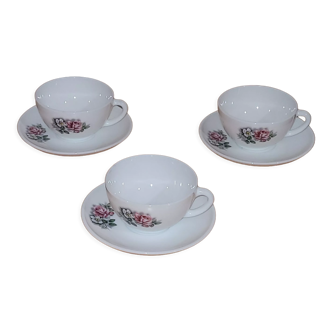 3 cups and saucers Arcopal flowers vintage