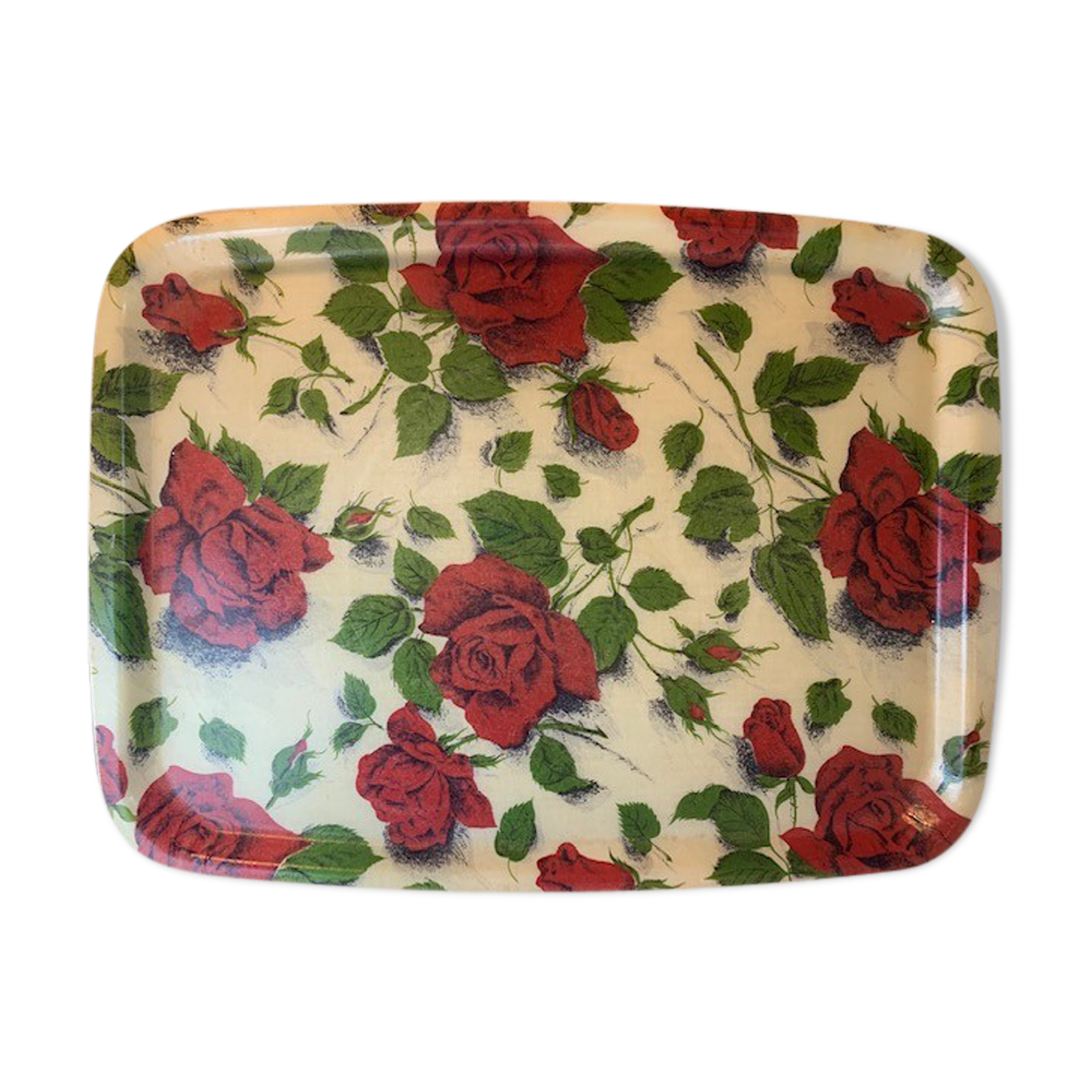 Vintage fiberglass tray 60's floral pink pattern