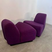 Lot 2 low chairs Space Age design from the 70s purple fabric vintage armchair