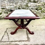 Coffee table in white marble and mahogany wood