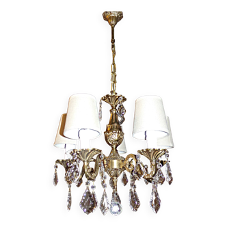 France vintage - antique brass chandelier with tassels and lampshades