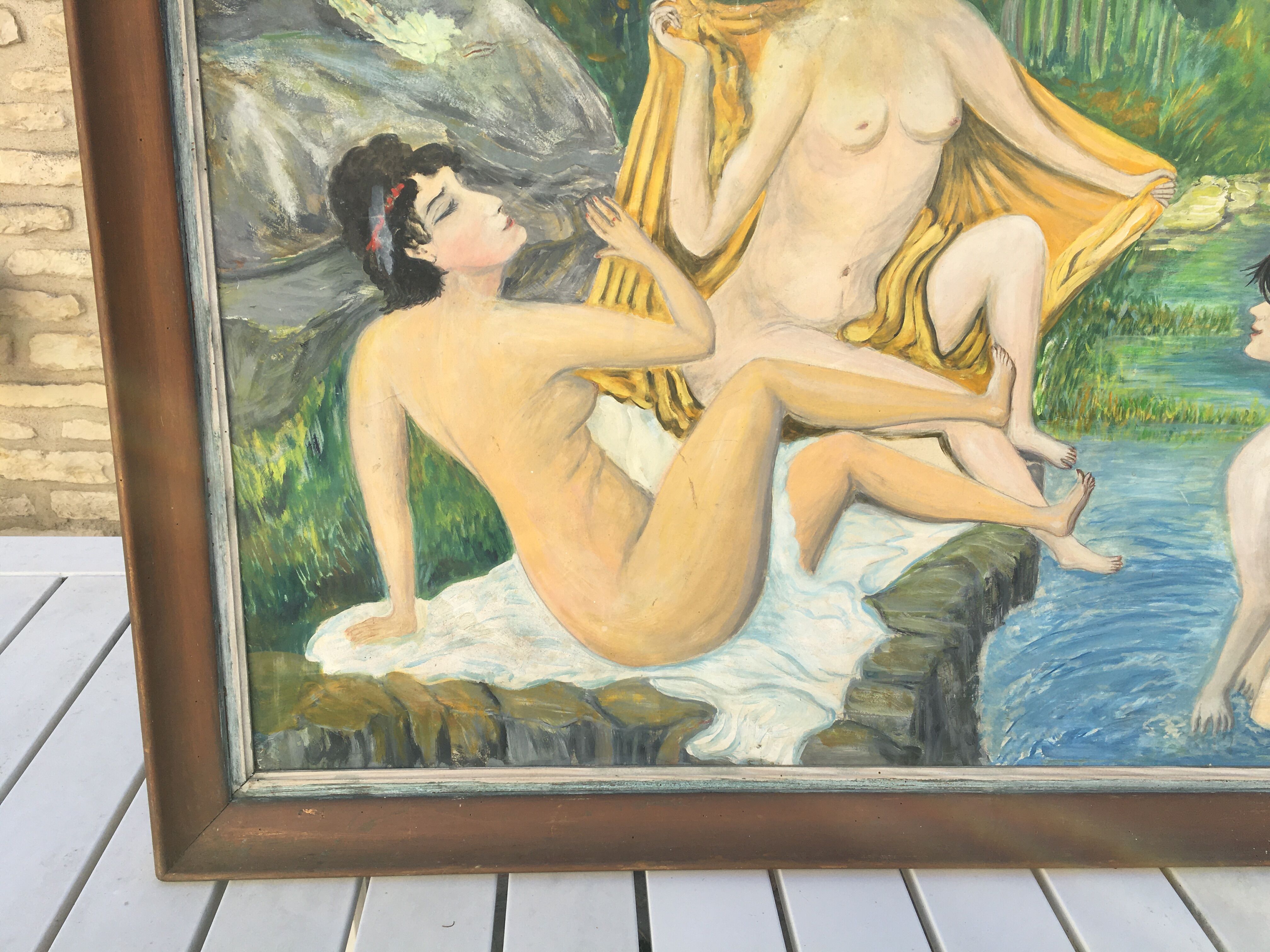 Painting on Art Deco isorel "Les Baigneuses"