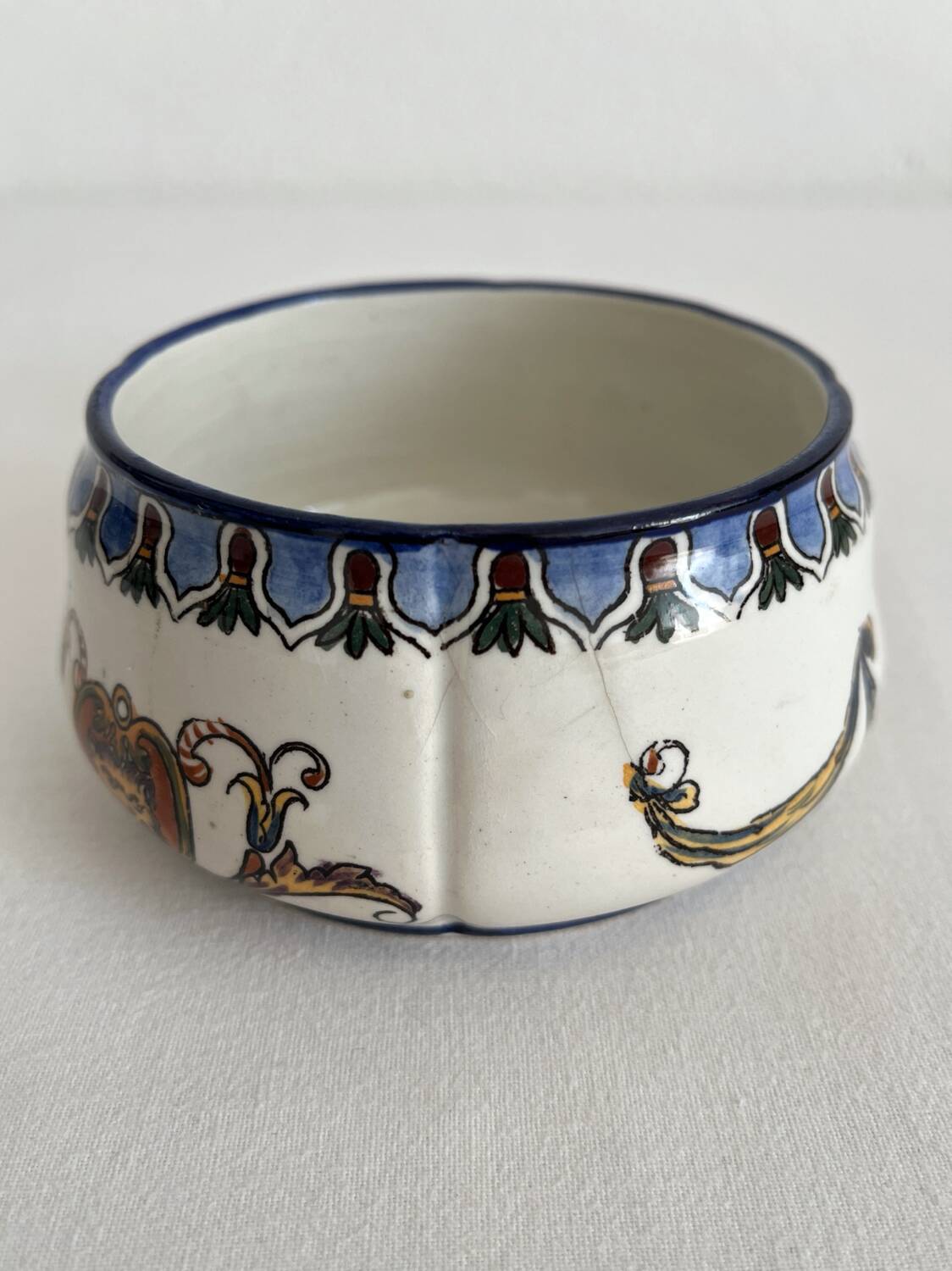 Antique Gien earthenware candy box with Renaissance decor