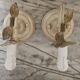 Pair of cream patinated metal wall sconces with floral decoration.
