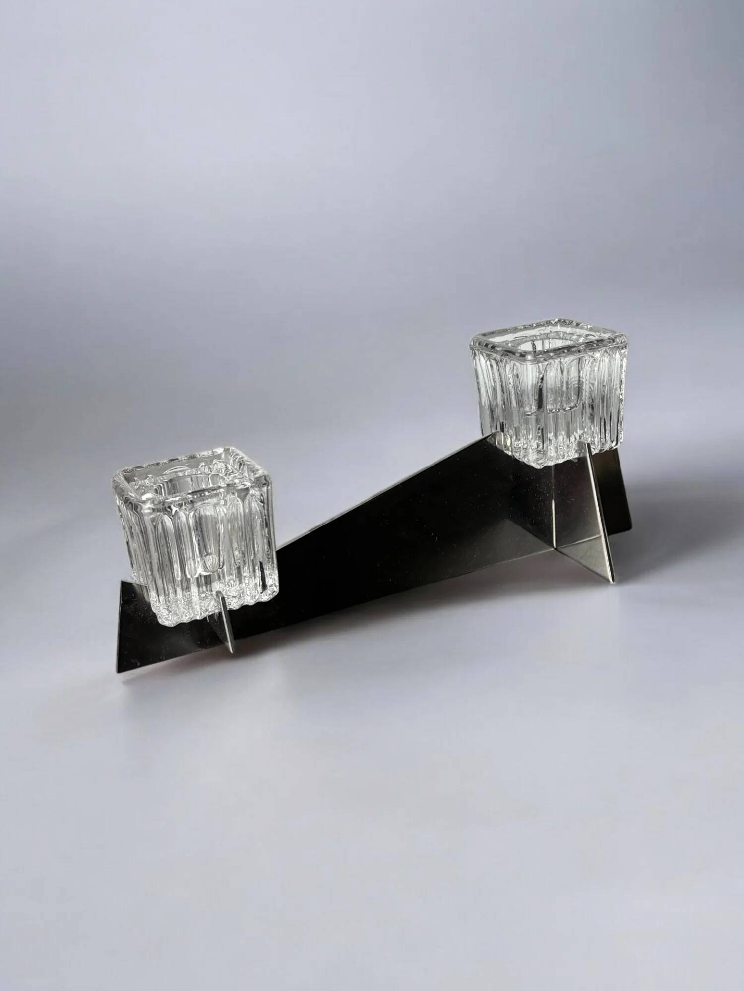 Peill & Putzler candlestick, glass and metal, Germany, 1970s