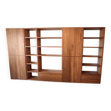 HÜLSTA MEGA-DESIGN Library 379cm - 5 columns Walnut & White Lacquer + contactless neon lighting